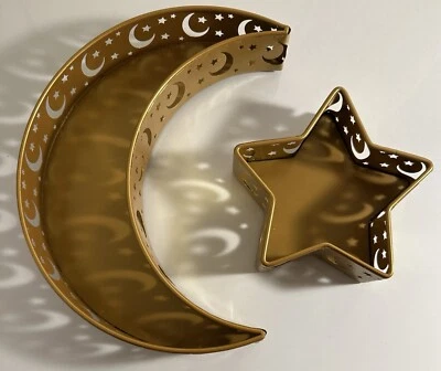 Moon Star Shaped Trays - 2 PCS Ramadan Metal Serving Dishes Eid Mubarak - Image 1 of 4