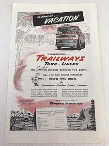 Trailways Thru-liners Vtg 1953 Print Ad Bus Destination Vacation - Picture 1 of 3
