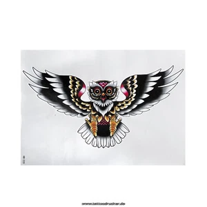 1 x XL Eulen Tattoo -Bunter Vogel im Oldschool Stil-Temporary Tattoo- HB220 (1) - Bild 1 von 6