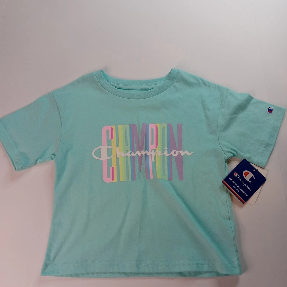 Champion T-shirt Little Girls Size 6 Spell Out Over Print Short Sleeve  - Image 1 of 4