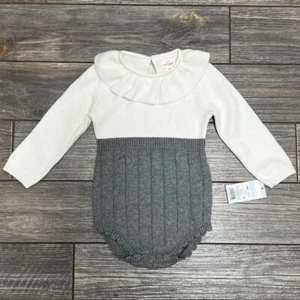 NUEVO CON ETIQUETAS Cat & Jack Bebé Niña 18M Suéter Jersey 1 Pieza Top Body Gris Blanco - Imagen 1 de 13