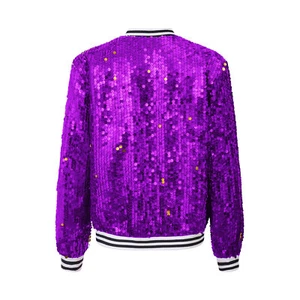 Kids Girls Baseball Jackets Shiny Coat Solid Color Outerwear Long Sleeve Sequin - Picture 1 of 80