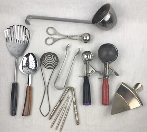 Junk Drawer Lot Vintage Kitchen Utensils Ice Cream Scoop Ladle Whisk Meat Baller - Picture 1 of 12