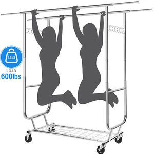 Heavy Duty Garment Rack Commercial Rolling Collapsible Clothing Shelf W/ Wheels - Picture 1 of 61