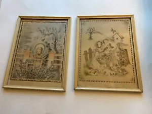 Vintage Art Ivory Colored Framed Prints Mid-Century Hue, Children & Nature - Picture 1 of 6