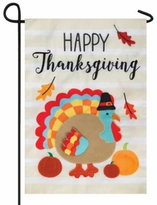 Turkey on Stripes Double Applique Garden Flag - Picture 1 of 1