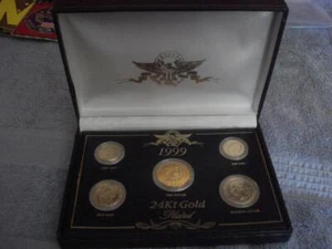 1999 24KT GOLD PLATED US MINT 5 COIN PROOF UNCIRCULATED SET w/DISPLAY BOX - Picture 1 of 6