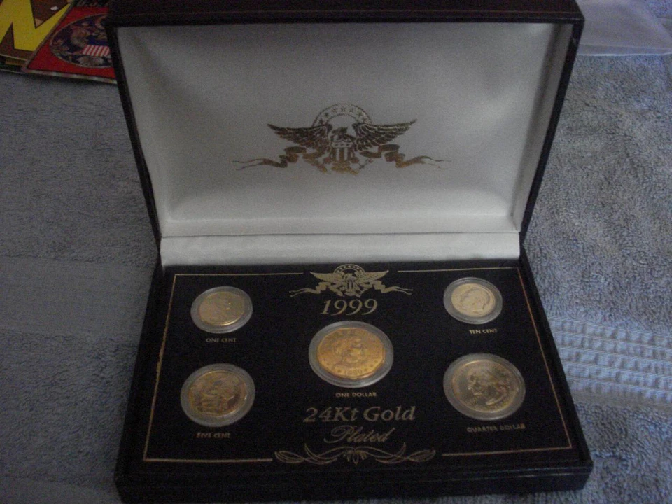 1999 24KT GOLD PLATED US MINT 5 COIN PROOF UNCIRCULATED SET w/DISPLAY BOX - Image 1 of 4