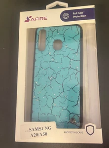 Samsung a20 A50 Slim Triple Layer blue marble with silver flakes Case - Picture 1 of 2
