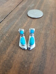 Vintage Sterling Signed 925 WK Whitney Kelly Modernist Turquoise  Earrings 3.84g - Picture 1 of 4