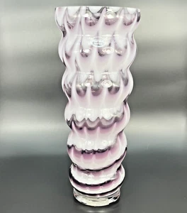 Vintage Royal Gallery Kunst Glas großer Amethyst weiß drapiert Vase 14"" Polen 2000 - Bild 1 von 8