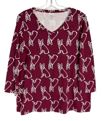 Camiseta clásica de algodón manga 3/4 Kim Rogers talla L patrón de perro perfectamente suave Foto 1 de 4