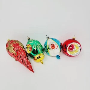 Vintage German Christmas Ornament Lot Qty 4. Blown Glass Multicolored - Picture 1 of 17