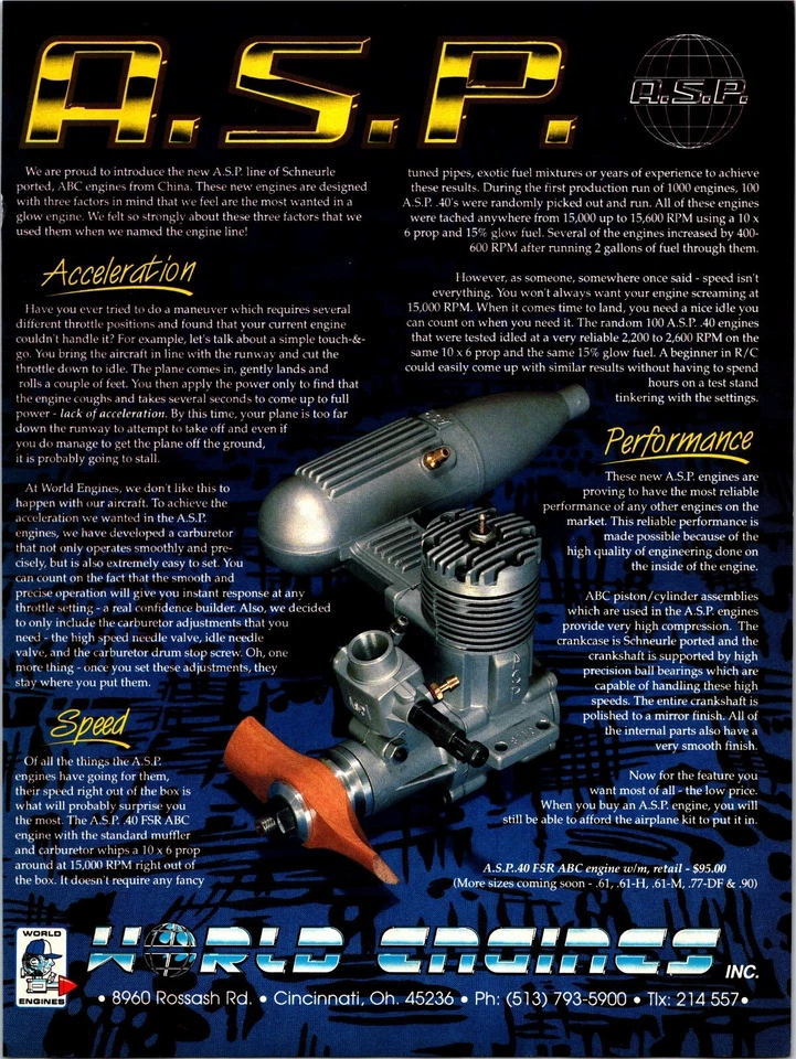 World Engines ASP .40 FSR ABC RC Print Ad Ephemera Wall Art Decor - Image 1 of 1