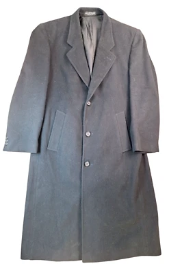 Abrigo Andrew Fezza Lana Cachemira Largo Completo Pesado Trench Over Hombres Talla 42R Negro Foto 1 de 4