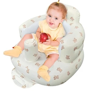 Inflasurf Inflatable Baby Seat w/Built In Air Pump Cream Teddy Bear Print NEW! - Picture 1 of 9
