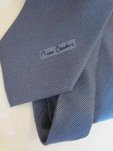 New Silk Tie Pierre Cardin Paris Small Woven Logo dark Grey Skinny - Picture 1 of 7