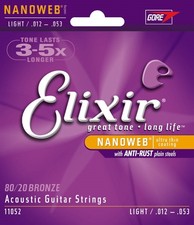 Elixir Nanoweb Acoustic Light Guitar Strings 12-53 11052