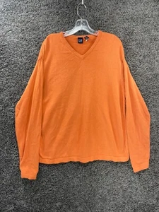 Gap Sweater Mens Large Orange Knit 100% Cotton Casual Slit Long Sleeve V Neck - Picture 1 of 14