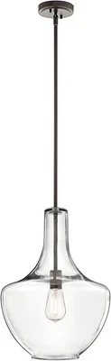 Colgante Campana de Cocina 19.75" en Bronce Antiguo, Vidrio Semillado Transparente, 1 Luz 💡 Foto 1 de 4