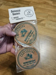 Vintage 1967 Centennial Untersetzer NEBRASKALAND Old West Leder 4er Set Hergestellt in den USA - Bild 1 von 6