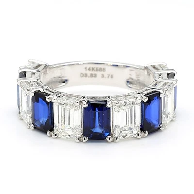 Lab Grown CVD Diamond & Natural Blue Sapphire Wedding Band – Personalized Gift - Image 1 of 4