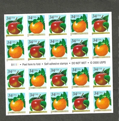 #3492b  34c APPLES & ORANGES  BOOKLET OF 20  STAMPS MNH UNFOLDED - Image 1 of 2