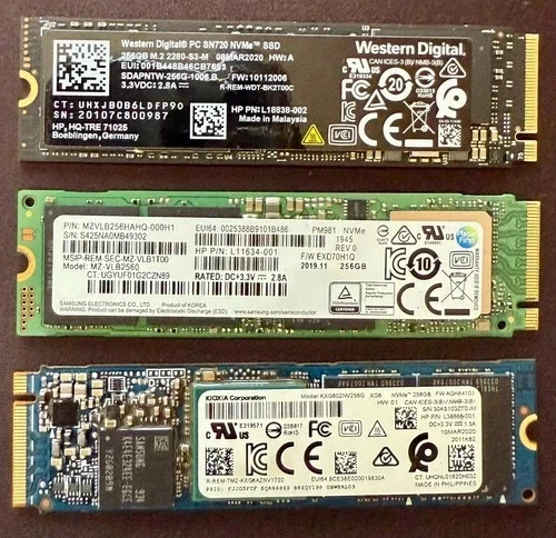 *ЛОТ из 50 смешанных внутренних твердотельных накопителей Samsung/WD/Kioxia 256 ГБ M.2 2280 NVMe  - Изображение 1 из 1