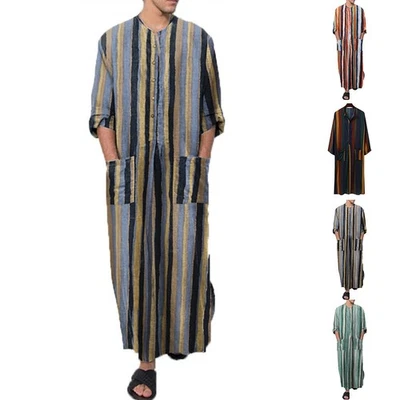 Uomo Mussulmano Abaya Saudita Arab Thobe Jubba Manica Lunga Abito Caftano - Immagine 1 di 4