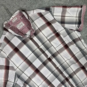 7 Diamonds Shirt Mens XXL 2XL Vintage Plaid Short Sleeve Flip Cuff Preppy Casual - Picture 1 of 9