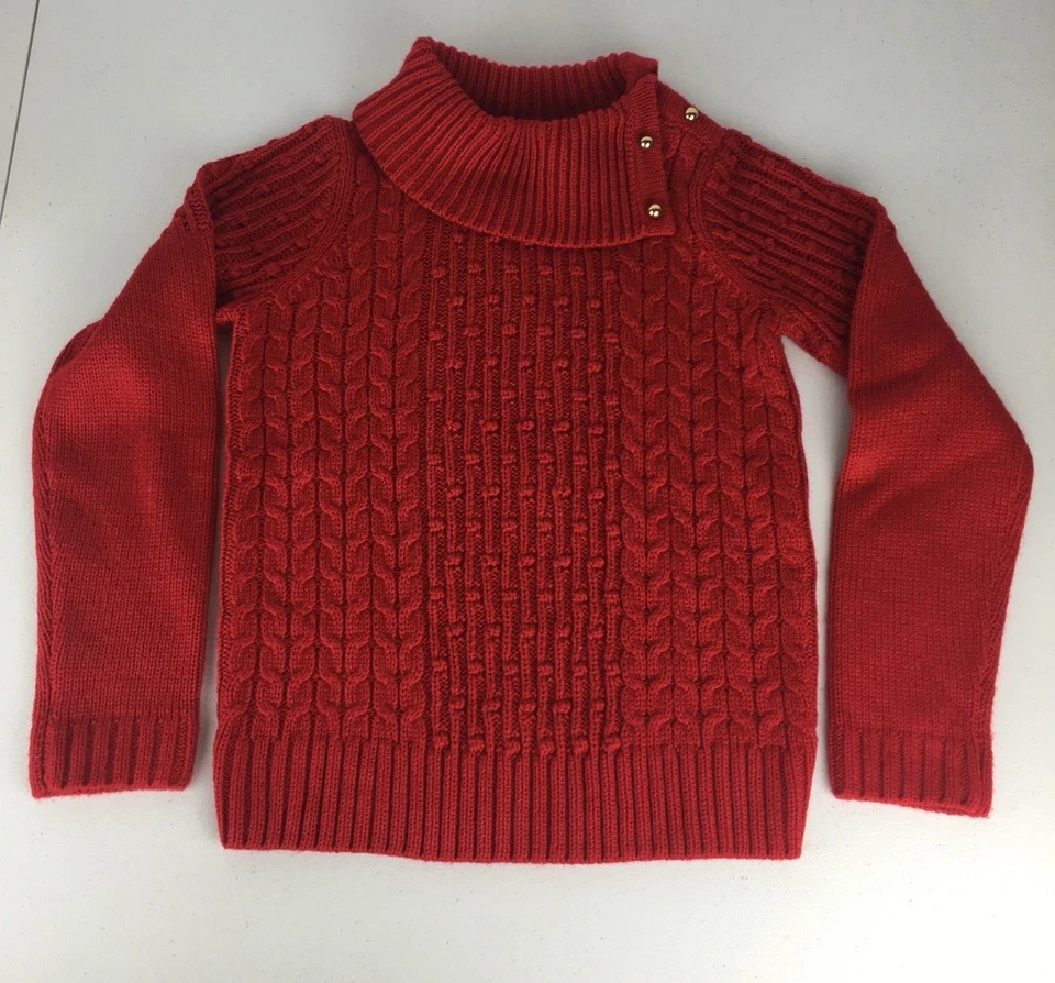 Janie & Jack Girls Red Knitted Sweater Sz 8 Pullover Mock Neck Gold Tone Buttons - Image 1 of 4
