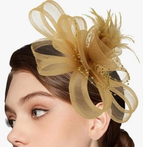 Cappello Fascinators Kentucky Derby Tea Party copricapo da donna taglia unica oro nuovo con scatola - Foto 1 di 21