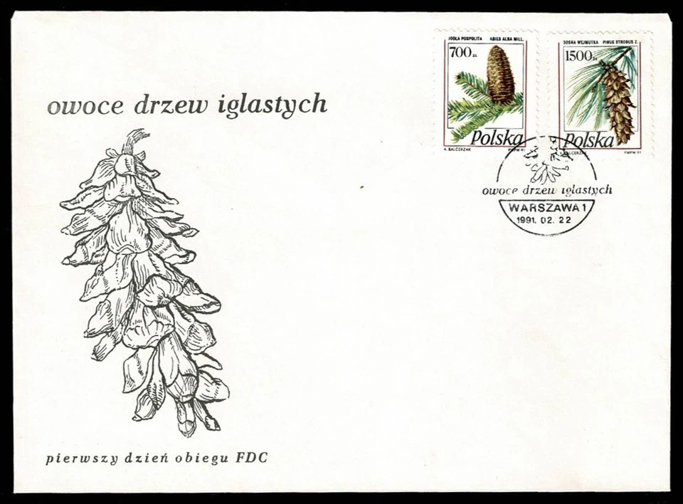 POLAND 1991 FDC  Definitive Stamps: Conifer Cones  SG72W - Image 1 of 1