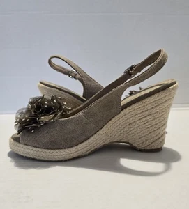 Clarks Prize Espadrilles Wedge Slingback Peep Toe Sandals Size 5 Womens - Picture 1 of 8