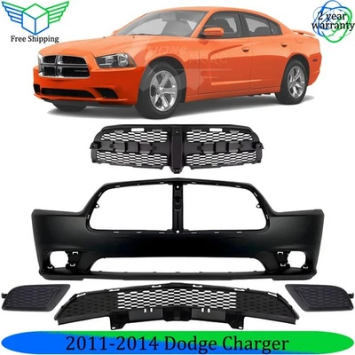 Front Bumper Cover Primed & Fog Lights Cover Kit For 2011-2014 Dodge Charger Foto 1 de 4