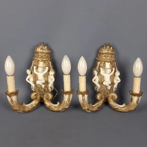 Coppia di Applique Capodimonte da Muro Stile Barocco con Cherubini vintage 1960 - Foto 1 di 18