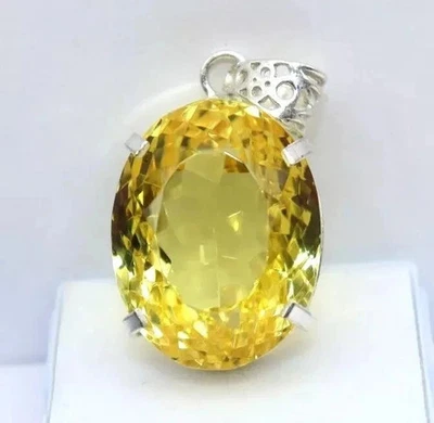 78 CT Naturale Topazio Giallo 925 Argento Sterling Certificato Gemma Ciondolo + - Immagine 1 di 4