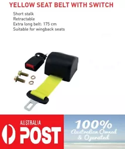 SEAT BELT WITH SAFETY SWITCH - YELLOW - RETRACTABLE - EXTRA LONG BELT. - Picture 1 of 5