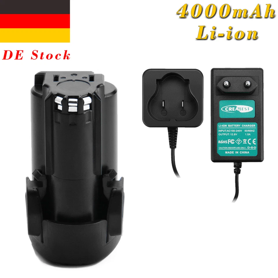 CREABEST Akku/Ladegerät Für Black & Decker 10,8V/12V EGBL108 HPL106 HPL10IM LDX112 BL1310