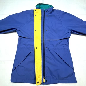 Vintage Eddie Bauer Gore-Tex Jacket 90s Rain Coat Womens Medium Blue Color Block - Picture 1 of 17