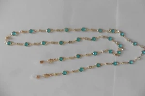 Cordon Chaine à lunettes métal doré strass blanc et cristaux bleu turquoise - Imagen 1 de 5