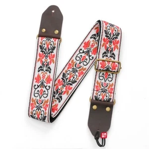 Guitar Ukulele Strap Embroidered Guitar Strap Leather Bass Shoulder3394 - Picture 1 of 12