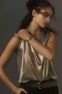 ANTHROPOLOGIE PORRIDGE SHINE GLAM TEE in GOLD Size M / 12 BRAND NEW WITH TAGS - Picture 1 of 9