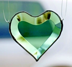 Leaded Glass Window Picture Suncatcher " Green Facettenherz " IN Tiffany 8/7 CM - Picture 1 of 4