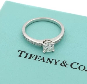 TIFFANY & Co. Platinum Cushion Cut .55ct Diamond Engagement Ring 5.5 - Picture 1 of 9