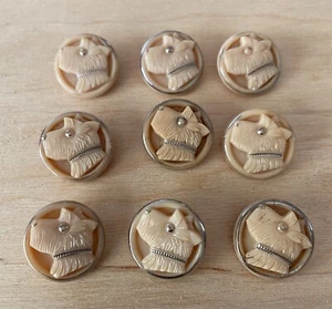 Vintage beige round buttons Westie Scottie terrier dog - 1.7cm diameter - Picture 1 of 1