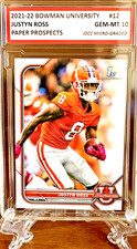 JUSTYN ROSS ROOKIE CARD 2021-22 1ST BOWMAN UNIVERSITY GEM-MINT 10 #12! W/H COA