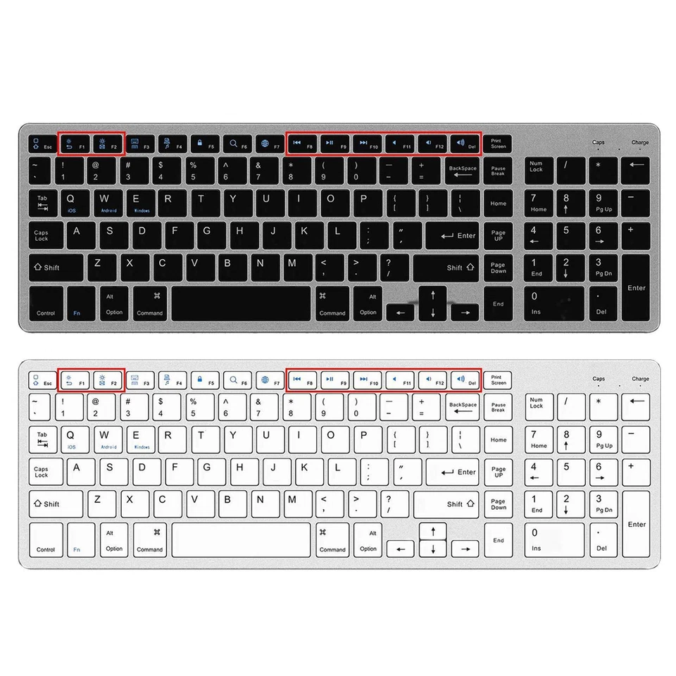 104 Keys Bluetooth Wireless Keyboard Slim Flat Quiet Full Ten Keys Built-in - Image 1 of 1