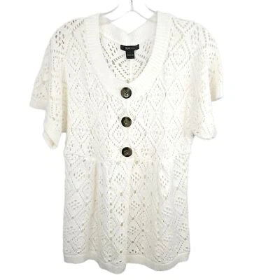 Cárdigan de punto abierto de ganchillo de 3 botones para mujer Style & Co 100 % algodón talla grande Foto 1 de 4