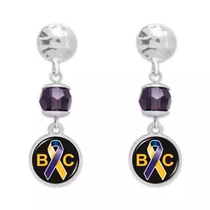 Bladder Cancer Ivy Purple Crystal Awareness Silver Earrings Jewelry Gift - Picture 1 of 1